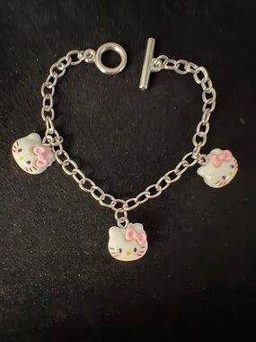 Hello Kitty Charm Bracelet Pink Gold Toggle Handmade Cute